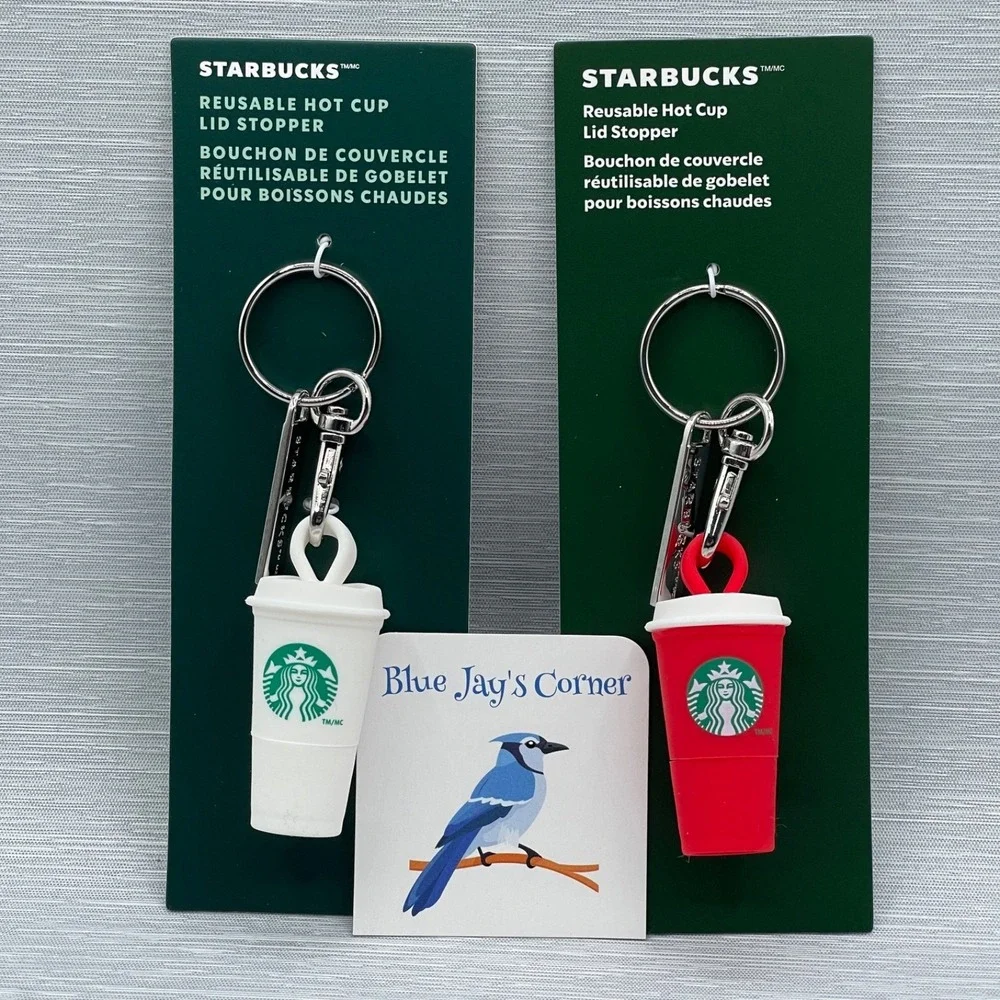 Starbucks Stopper Keychain for‎ Reusable Cup White Red Christmas 2025 Set of 2